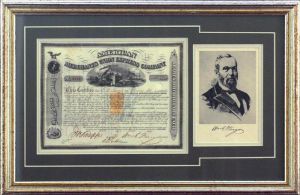 American Merchants Union Express Company Signed by William G. Fargo - Stock Certificate Framed